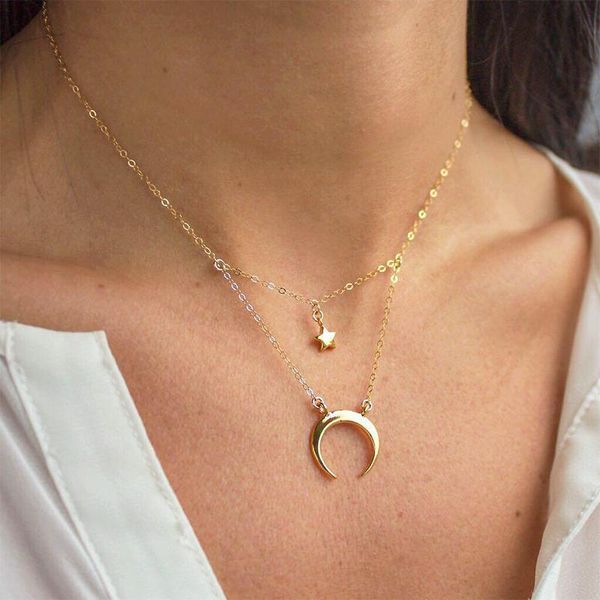 bohemian star moon double layer metal pendant necklace fashion simple women's wedding choker accessories charming jewelry gift necklace, Silver
bohemian star moon double layer metal pendant necklace fashion simple women's wedding choker accessories charming jewelry gift necklace, Silver