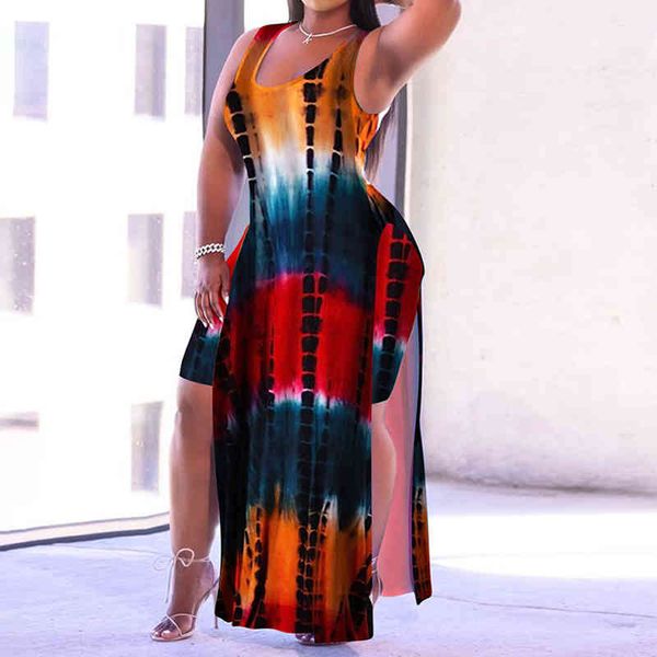 women summer tie-dye printed round neck loose side split sleeveless plus size dress maxi dresses for women l-5xl 210521, Black;gray
women summer tie-dye printed round neck loose side split sleeveless plus size dress maxi dresses for women l-5xl 210521, Black;gray