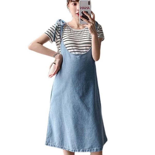 two piece set casual denim maternity bib dress + stripe tees sets feeding dresses waist a line loose clothes for pregnant women, White
two piece set casual denim maternity bib dress + stripe tees sets feeding dresses waist a line loose clothes for pregnant women, White