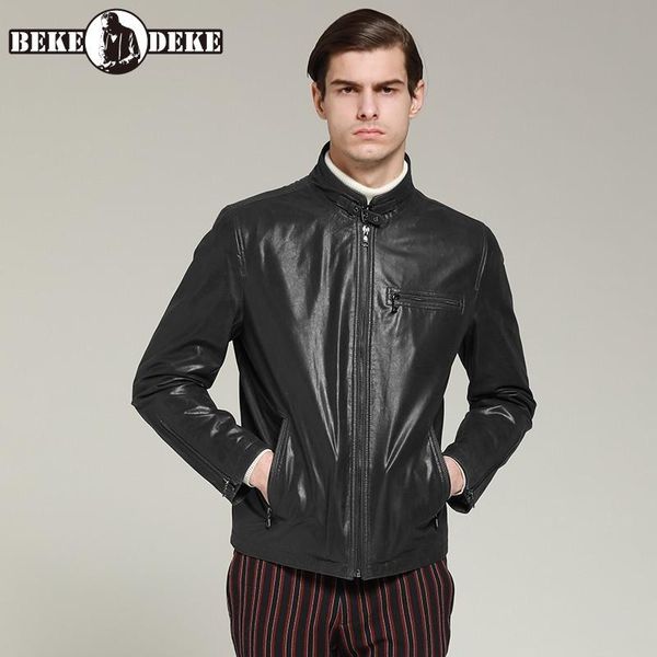 men's leather & faux men stand collar genuine jacket business casual slim full sleeve short coat brand multi-pockets motorcycle jackets, Black
men's leather & faux men stand collar genuine jacket business casual slim full sleeve short coat brand multi-pockets motorcycle jackets, Black
