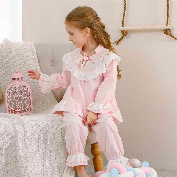 children's home clothes spring girls pajamas set long sleeve lace princes 100% cotton princess suit 210903, Blue;red
children's home clothes spring girls pajamas set long sleeve lace princes 100% cotton princess suit 210903, Blue;red