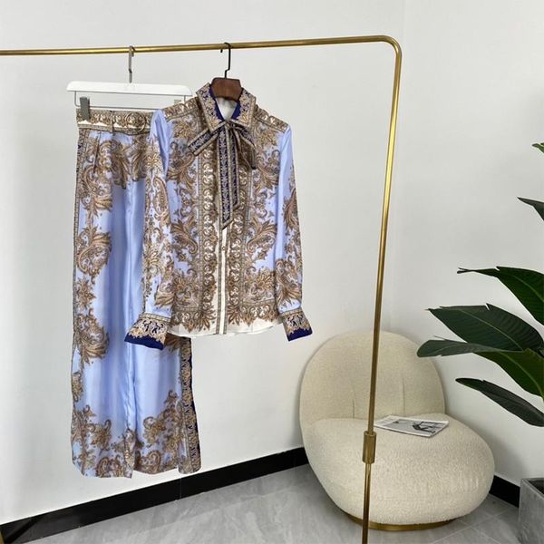 women's two piece pants 2021 autumn women fashion twill silk blue floral print ankle length suit long sleeve blouse 2 pieces se, White
women's two piece pants 2021 autumn women fashion twill silk blue floral print ankle length suit long sleeve blouse 2 pieces se, White