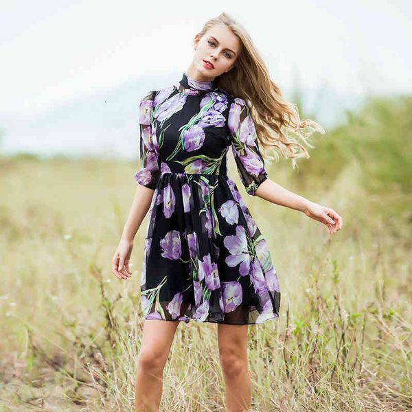 dress spring of the summer women half- lantern purple flowers printed emrboidery ed in a line, Black;gray
dress spring of the summer women half- lantern purple flowers printed emrboidery ed in a line, Black;gray