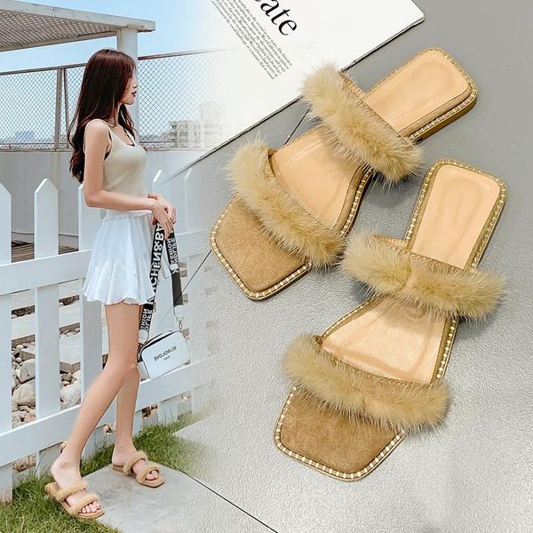 slippers 2021 spring and summer wear flat bottomed real mink hair trend fashion one line drag women fur sandals, Black
slippers 2021 spring and summer wear flat bottomed real mink hair trend fashion one line drag women fur sandals, Black
