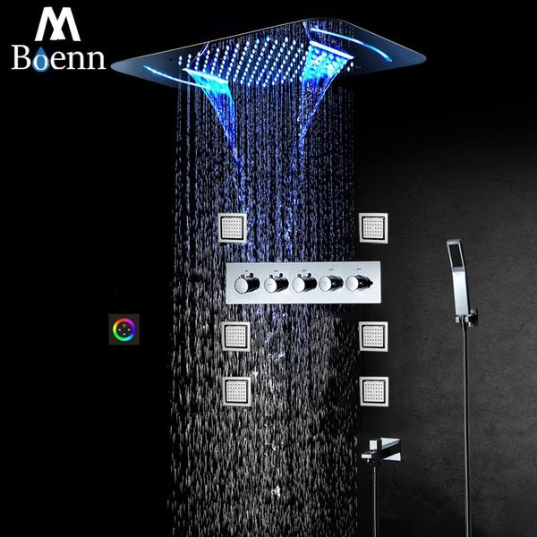 boenn luxurious bathroom faucet shower system rain head 22.8"x14.9" led set mixer with thermostat valve bath tap sets
boenn luxurious bathroom faucet shower system rain head 22.8"x14.9" led set mixer with thermostat valve bath tap sets