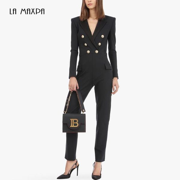women's jumpsuits & rompers 2021 fall fashion black long sleeve button slim jumpsuit elegant office party runway women, Black;white
women's jumpsuits & rompers 2021 fall fashion black long sleeve button slim jumpsuit elegant office party runway women, Black;white