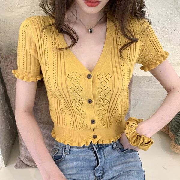 women's t-shirt ljsxls summer fashion v-neck women solid hollow out short sleeve black knitted button open stitch clothes, White
women's t-shirt ljsxls summer fashion v-neck women solid hollow out short sleeve black knitted button open stitch clothes, White