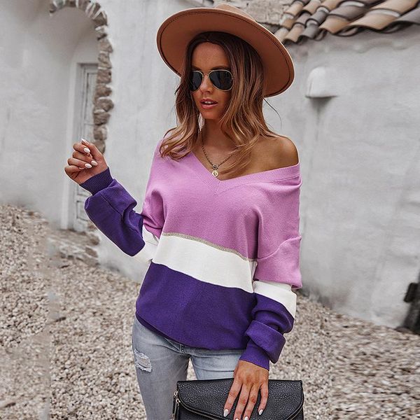 women's sweaters v-neck autumn winter fashion splicing knitted wear long sleeve ladies loose casual jumper for female 2021, White;black
women's sweaters v-neck autumn winter fashion splicing knitted wear long sleeve ladies loose casual jumper for female 2021, White;black