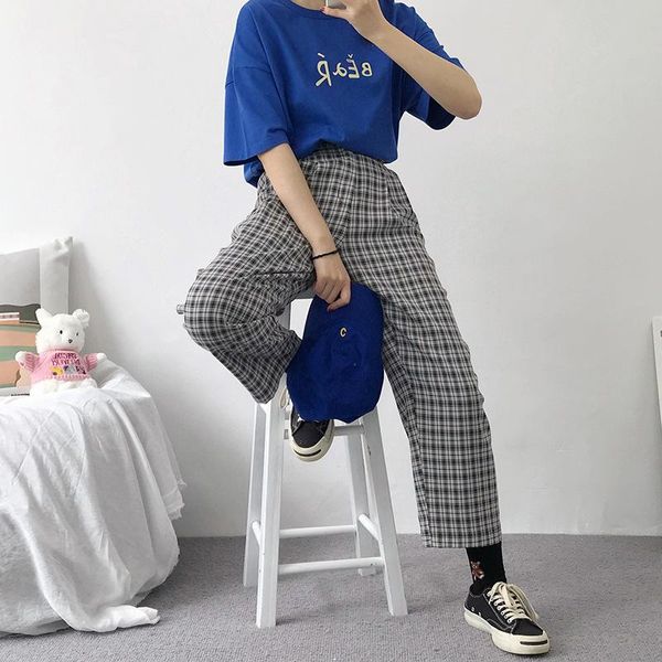 women's pants & capris bm style small plaid straight loose trousers female 2021 summer casual girls student wide leg mori girl, Black;white
women's pants & capris bm style small plaid straight loose trousers female 2021 summer casual girls student wide leg mori girl, Black;white