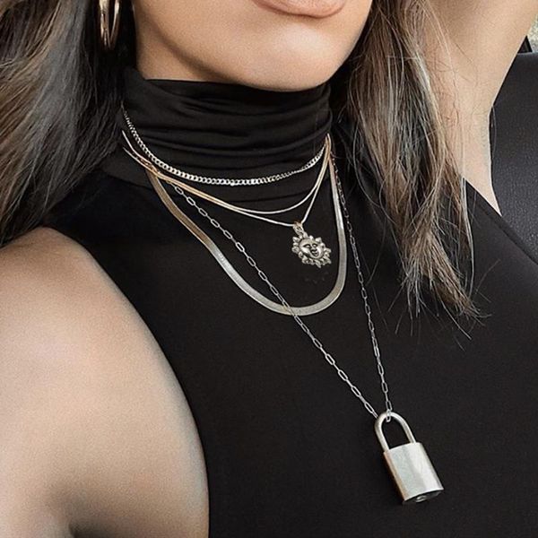 vintage multilayer sunflower lock pendant necklace set for women charm snake chain choker collares female party jewelry chains, Silver
vintage multilayer sunflower lock pendant necklace set for women charm snake chain choker collares female party jewelry chains, Silver