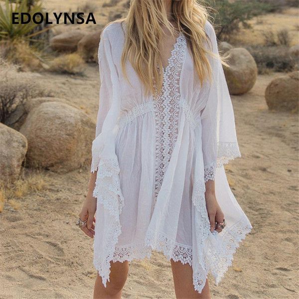 casual dresses batwing sleeve v neck high waist scallop edge white boho dress long summer beach tunic street n515, Black;gray
casual dresses batwing sleeve v neck high waist scallop edge white boho dress long summer beach tunic street n515, Black;gray