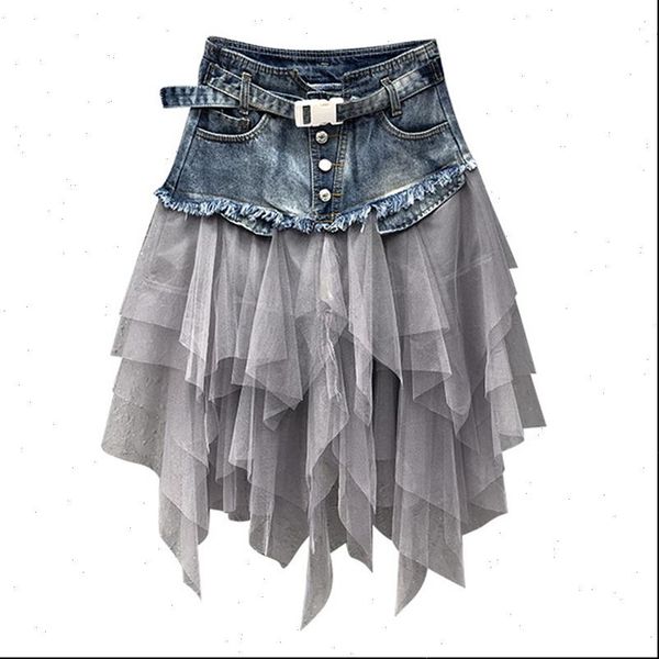 summer denim tulle asymmetrical mesh women skirt patchwork pocket empire pleated midi tassel streetwear, Black
summer denim tulle asymmetrical mesh women skirt patchwork pocket empire pleated midi tassel streetwear, Black