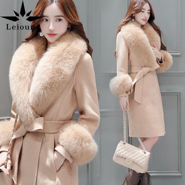 women's wool & blends leiouna plus size slim 2021 winter warm coat women elegant belt fur collar long outwear jacket female designer cl, Black
women's wool & blends leiouna plus size slim 2021 winter warm coat women elegant belt fur collar long outwear jacket female designer cl, Black