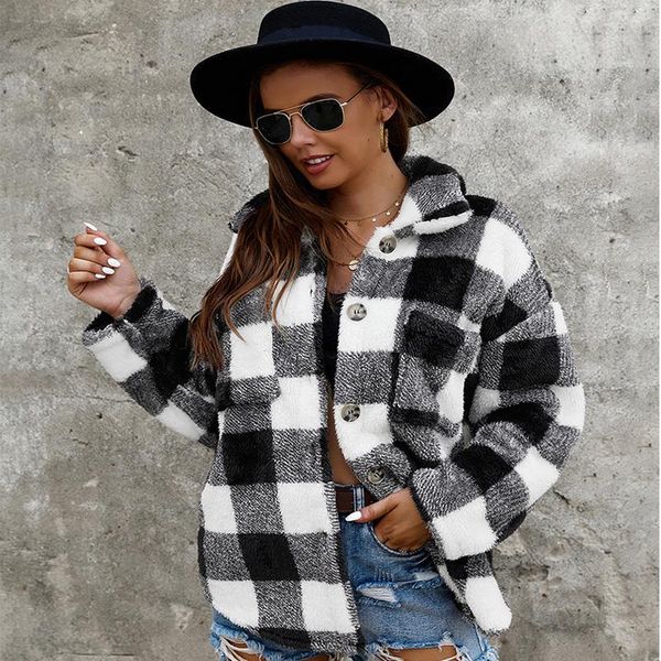 women's jackets autumn winter warm fashion plaid jacket long sleeve pockets female coat fleece casual cardigans ladies 2021, Black;brown
women's jackets autumn winter warm fashion plaid jacket long sleeve pockets female coat fleece casual cardigans ladies 2021, Black;brown