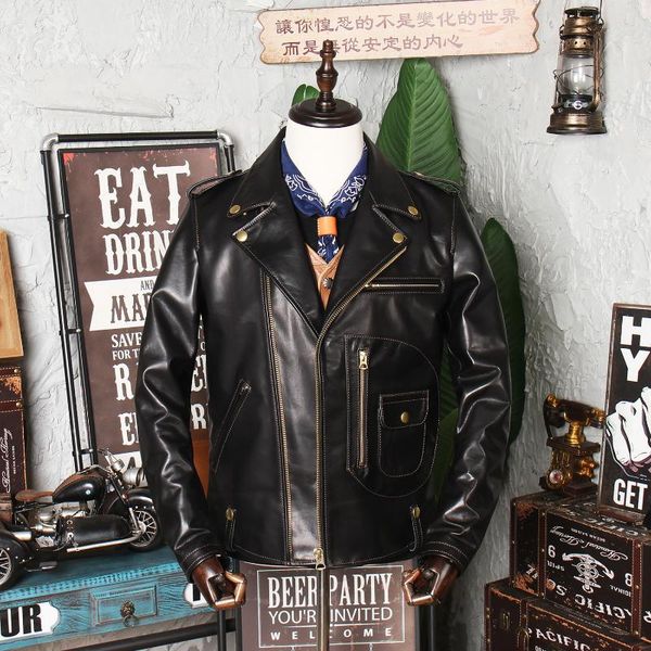 men's leather & faux 2021 genuine clothes uncoated horse skin lapel locomotive jacket cable-stayed slim fit short coat, Black
men's leather & faux 2021 genuine clothes uncoated horse skin lapel locomotive jacket cable-stayed slim fit short coat, Black