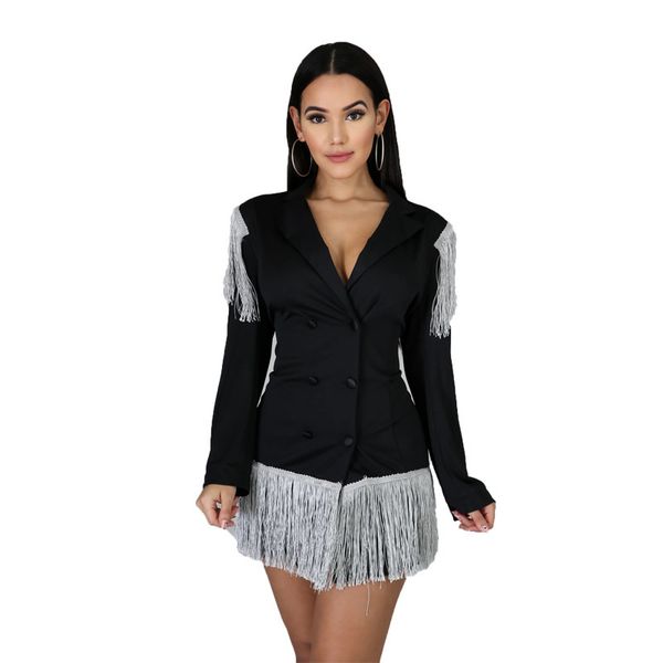 est tassels women suit v neck long sleeves double-breasted fashionable short gold sier office lady party es, Black;gray
est tassels women suit v neck long sleeves double-breasted fashionable short gold sier office lady party es, Black;gray