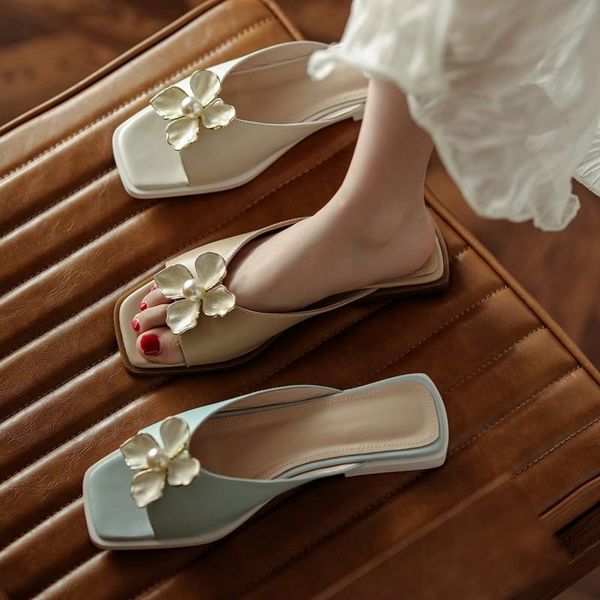 slippers korean sweet girls shoes beach women genuine leather peep toe slip on pearl flower casual flats slides ladies size 40, Black
slippers korean sweet girls shoes beach women genuine leather peep toe slip on pearl flower casual flats slides ladies size 40, Black