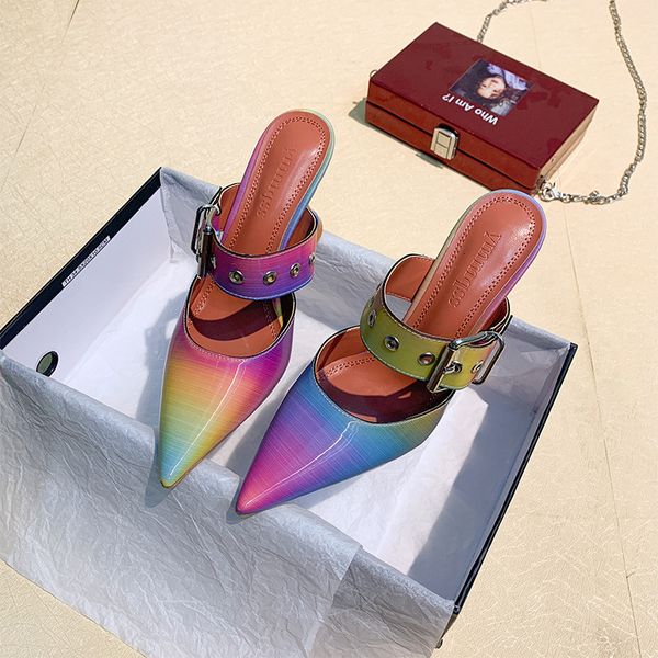 slippers pointed women rainbow-colored button-down sandals women's slope heel jfvw, Black
slippers pointed women rainbow-colored button-down sandals women's slope heel jfvw, Black