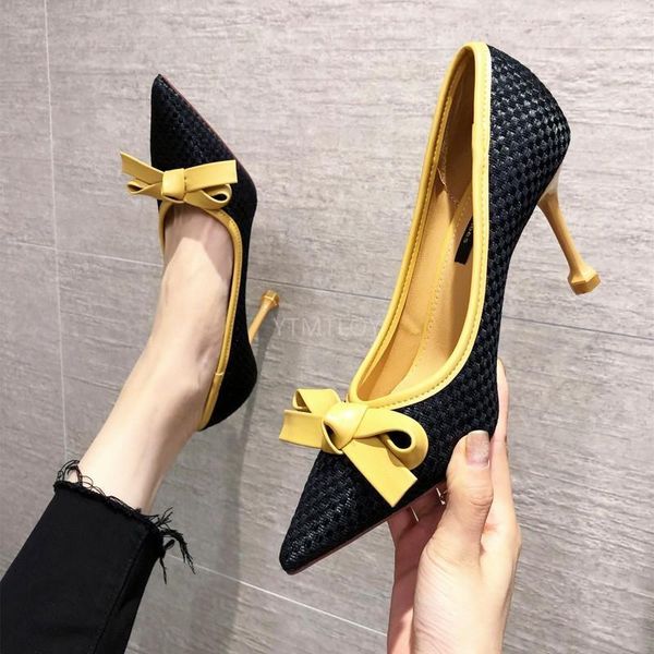fashion women thin high heels pumps metal bow blue pointed toe lady butterfly-knot slip-on zapatos de vestir mujer dress shoes, Black 
fashion women thin high heels pumps metal bow blue pointed toe lady butterfly-knot slip-on zapatos de vestir mujer dress shoes, Black