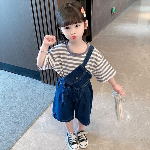 girls korean fashion thin jeans set summer style stripes five-minute sleeve t-shirt uniform oblique shoulder suspenders 5 clothing sets, White
girls korean fashion thin jeans set summer style stripes five-minute sleeve t-shirt uniform oblique shoulder suspenders 5 clothing sets, White