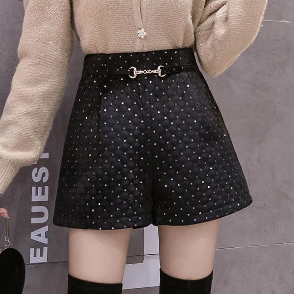 women's shorts high waist women plus size sequin wide leg booty short trouser fall spring zipper, White;black
women's shorts high waist women plus size sequin wide leg booty short trouser fall spring zipper, White;black