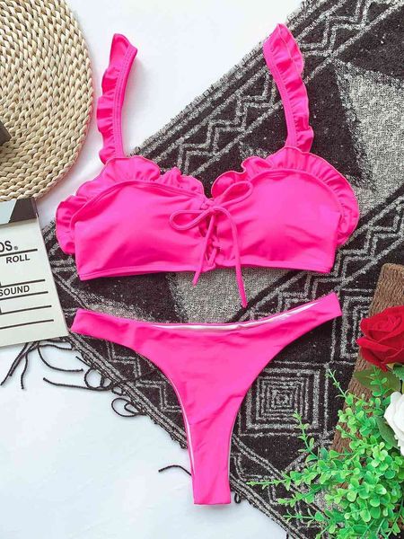 new pink ruffled bikini female swimsuit women high cut thong swimwear padded bather bathing suit swimby air
new pink ruffled bikini female swimsuit women high cut thong swimwear padded bather bathing suit swimby air