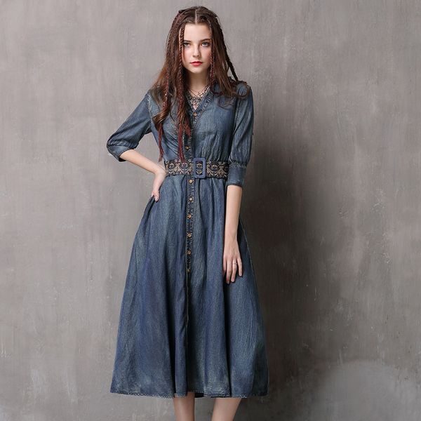 johnature women high waist bandage dresses denim button v-neck vintage embroidery floral autumn chinese style dresses 210521, Black;gray
johnature women high waist bandage dresses denim button v-neck vintage embroidery floral autumn chinese style dresses 210521, Black;gray