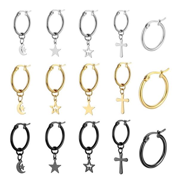 hoop & huggie fashion stainless steel earrings men cross moon star circle for women minimalist jewelry anti allergy, Golden;silver
hoop & huggie fashion stainless steel earrings men cross moon star circle for women minimalist jewelry anti allergy, Golden;silver