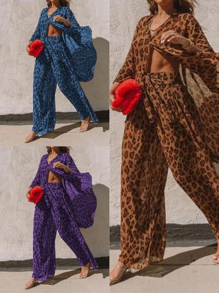 women's tracksuits summer 2021 fashion leopard print suit chiffon, Gray