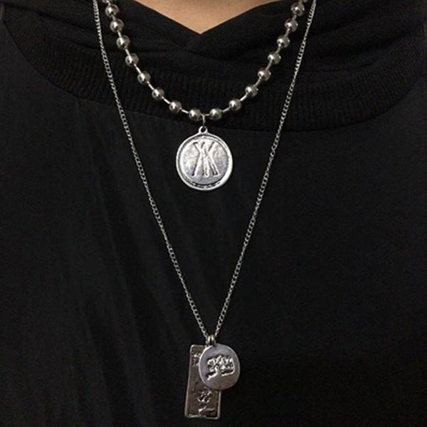 pendant necklaces round bead necklace for women 2021 vintage style letter multilayer men men's neck chains aesthetic hip hop jewelry, Silver
pendant necklaces round bead necklace for women 2021 vintage style letter multilayer men men's neck chains aesthetic hip hop jewelry, Silver
