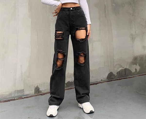 women's high waist washed jeans 2021 spring european and american trends ripped casual straight-leg pants, Blue
women's high waist washed jeans 2021 spring european and american trends ripped casual straight-leg pants, Blue
