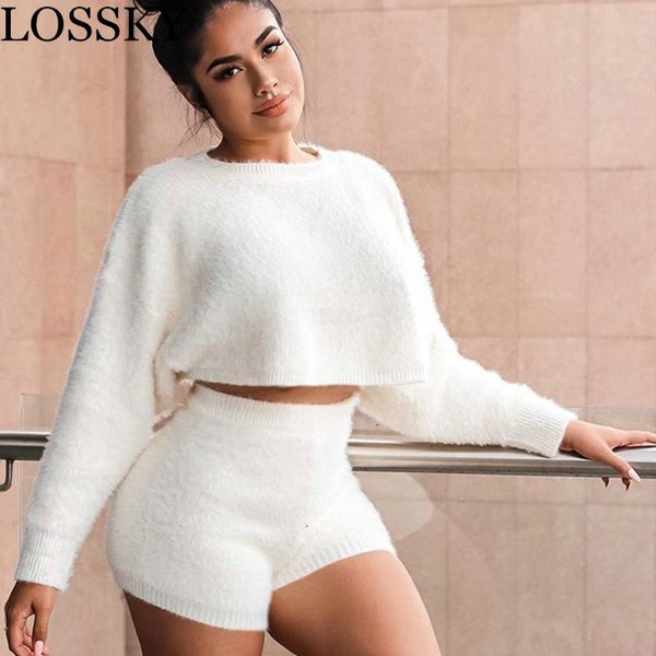 women autumn long sleeve crop and shorts 2 piece set casual white plush shirts 2 outfits 210520
women autumn long sleeve crop and shorts 2 piece set casual white plush shirts 2 outfits 210520