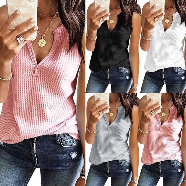 fashion v neck summer women shirts sleeveless casual blusas mujer de moda waffle style, White
fashion v neck summer women shirts sleeveless casual blusas mujer de moda waffle style, White