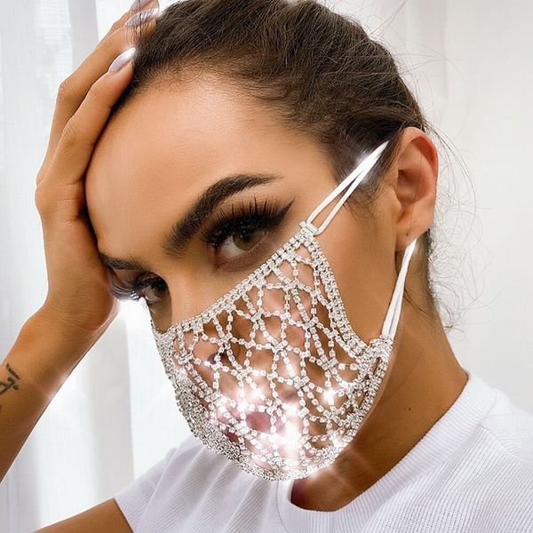 summer new heavy metal rhinestone jewelry mask women 7ksf