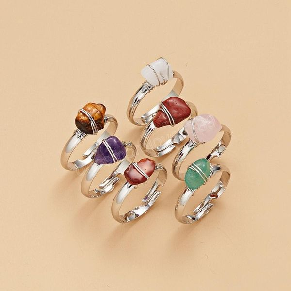 creative natural stone rings gravel winding opening adjustable copper ring personalized, Silver
creative natural stone rings gravel winding opening adjustable copper ring personalized, Silver