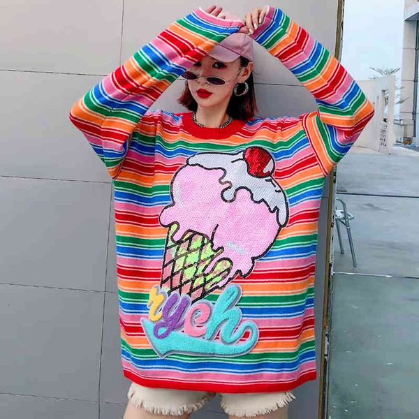 european season fashion brand autumn and winter lazy striped rainbows sweater ladies wear knitted shirt, White;black
european season fashion brand autumn and winter lazy striped rainbows sweater ladies wear knitted shirt, White;black