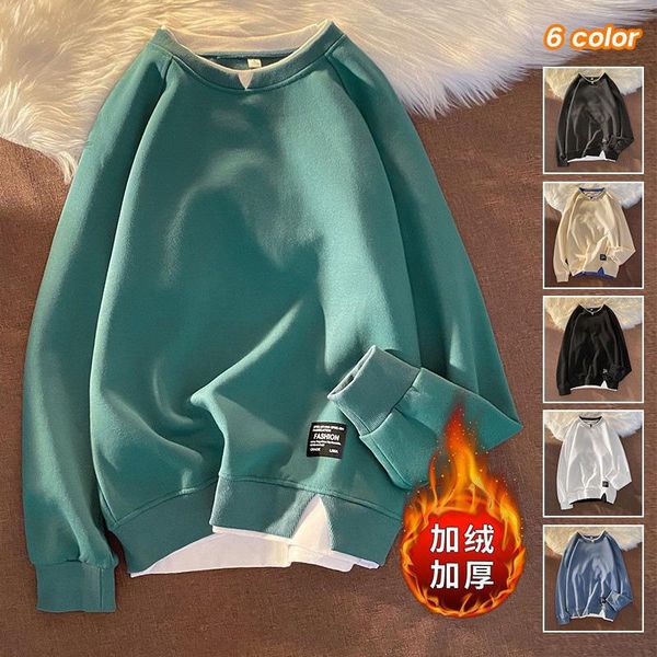 men's hoodies & sweatshirts 2021 autumn winter fake two piece plus velvet thick sweater casual simple solid color all-match men tide, Black
men's hoodies & sweatshirts 2021 autumn winter fake two piece plus velvet thick sweater casual simple solid color all-match men tide, Black