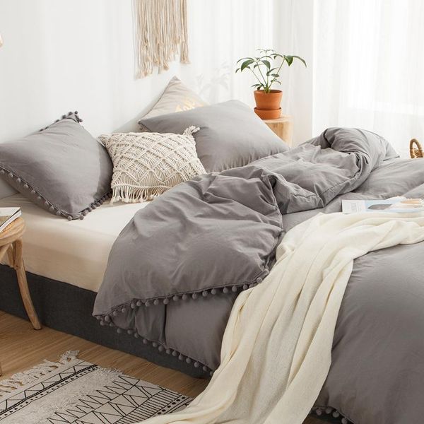 bedding sets light gray duvet cover set pom poms shabby chic bed soft solid color linen home textile no comforter
bedding sets light gray duvet cover set pom poms shabby chic bed soft solid color linen home textile no comforter
