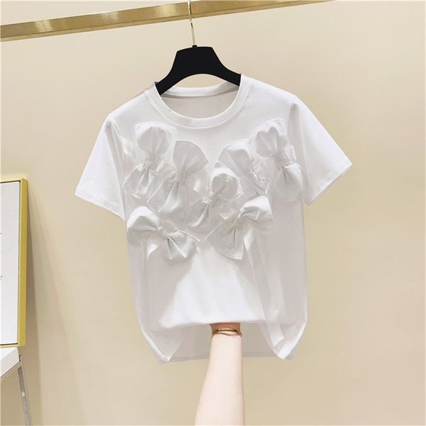 three-dimensional bow cotton t-shirt summer women's o neck short sleeves tee girls ladies pullover casual tees a3645 210519, White 
three-dimensional bow cotton t-shirt summer women's o neck short sleeves tee girls ladies pullover casual tees a3645 210519, White