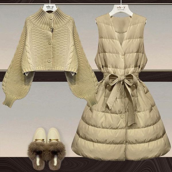 thick sweater winter set women's elegant outfits lady sleeveless cotton-padded long coat +turtleneck sweaters two piece suit pants, White
thick sweater winter set women's elegant outfits lady sleeveless cotton-padded long coat +turtleneck sweaters two piece suit pants, White