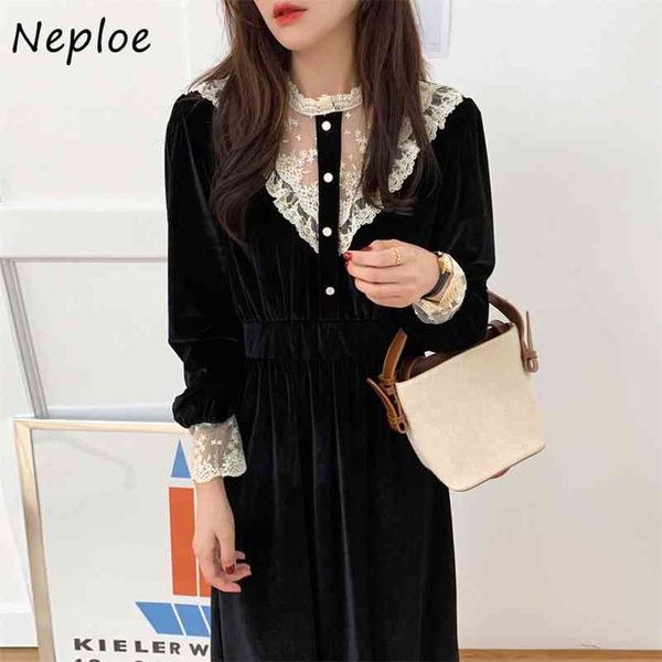 chic stand collar lace hook flower patchwork dress french style single breasted vestidos high waist velvet women dresses 210422, Black;gray
chic stand collar lace hook flower patchwork dress french style single breasted vestidos high waist velvet women dresses 210422, Black;gray