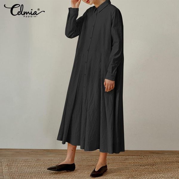 casual dresses celmia 2021 autumn women shirt dress loose solid maxi long fashion sleeve pleated vestidos female robe, Black;gray
casual dresses celmia 2021 autumn women shirt dress loose solid maxi long fashion sleeve pleated vestidos female robe, Black;gray