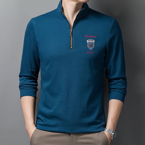men's spring autumn t-shirt embroidered lapel young and middle-aged long sleeve bottomed cotton zipper polo shirt fashion, White;black
men's spring autumn t-shirt embroidered lapel young and middle-aged long sleeve bottomed cotton zipper polo shirt fashion, White;black