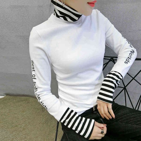 women's t-shirt european fashion patchwork striped thick broshed tshirt 2021 autumn winter long sleeve clothes camiseta mujer, White
women's t-shirt european fashion patchwork striped thick broshed tshirt 2021 autumn winter long sleeve clothes camiseta mujer, White