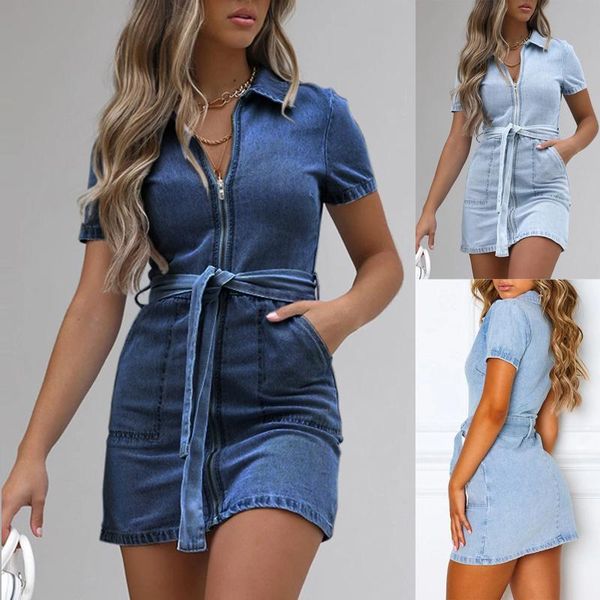 blue denim dress female summer women jean shirt zipper tied casual short sleeve dresses faux y2k#f4, Black;gray
blue denim dress female summer women jean shirt zipper tied casual short sleeve dresses faux y2k#f4, Black;gray