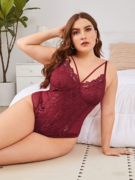 plus contrast lace mesh harness teddy bodysuit a0zx#, Black;white 
plus contrast lace mesh harness teddy bodysuit a0zx#, Black;white