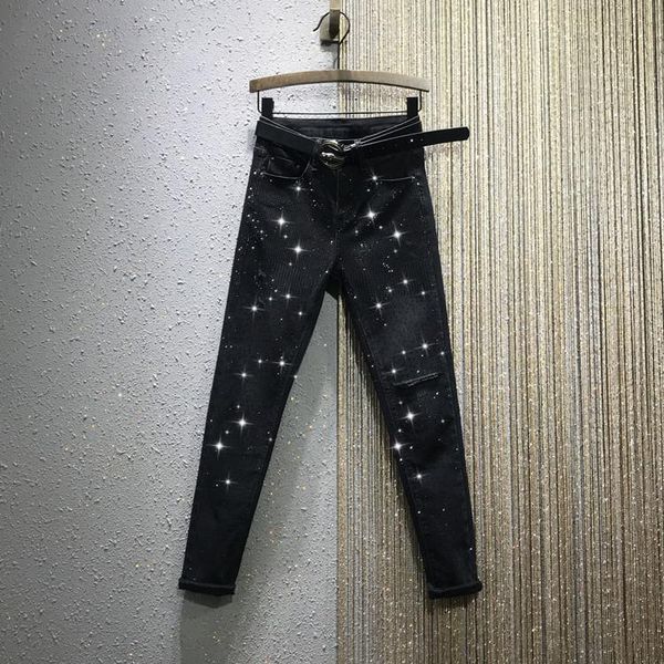 women's jeans 2021 autumn diamond rhinestones skinny hole denim pants girls students streetwear elastic pencil a3539, Blue
women's jeans 2021 autumn diamond rhinestones skinny hole denim pants girls students streetwear elastic pencil a3539, Blue