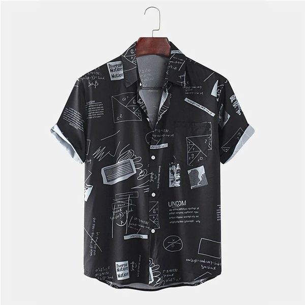 men's casual shirts lapel geometric formula print southeast asian short sleeve shirt summer black clothing top, White;black
men's casual shirts lapel geometric formula print southeast asian short sleeve shirt summer black clothing top, White;black