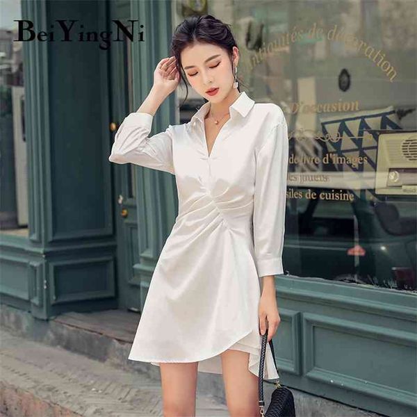 women shirts dress elegant fashion v-neck high street irregular korean ol mini dresses office ladies white black 210506, Black;gray
women shirts dress elegant fashion v-neck high street irregular korean ol mini dresses office ladies white black 210506, Black;gray