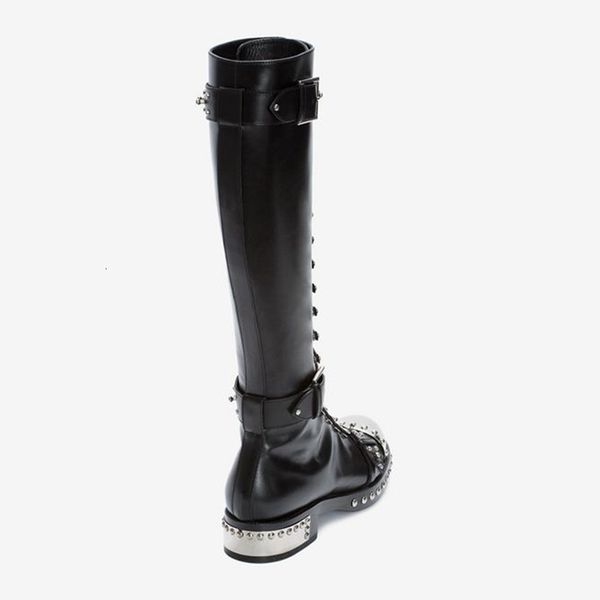 boots quality punk black flats genuine leather studded lace up buckle long motorcycle winter booties woman knee high snow boot1 082v
boots quality punk black flats genuine leather studded lace up buckle long motorcycle winter booties woman knee high snow boot1 082v
